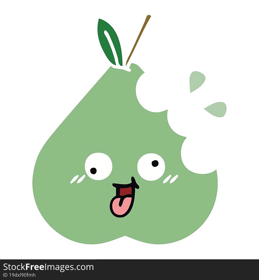 flat color retro cartoon of a green pear