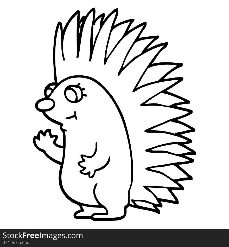 line drawing cartoon spiky hedgehog