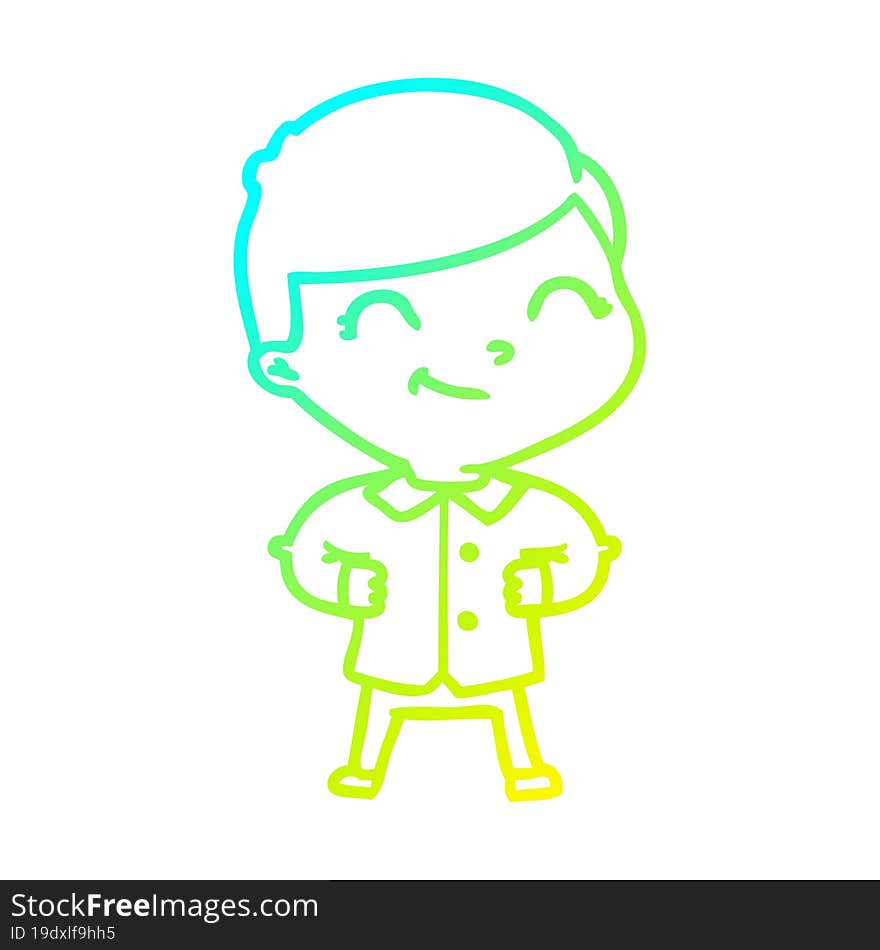 cold gradient line drawing of a cartoon boy with hands on hips