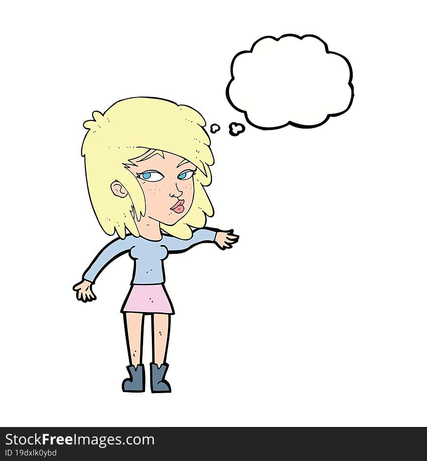 Cartoon Woman Playing It Cool With Thought Bubble