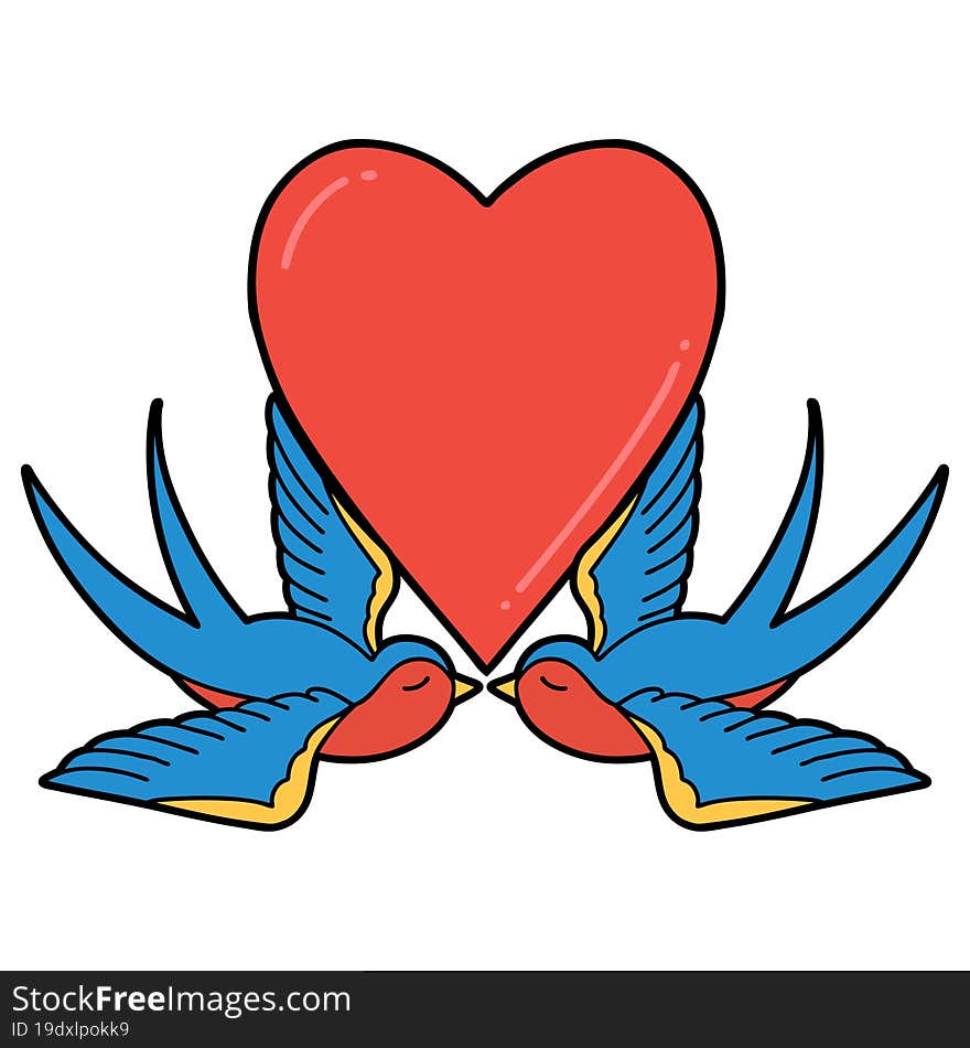 tattoo in traditional style of swallows and a heart. tattoo in traditional style of swallows and a heart