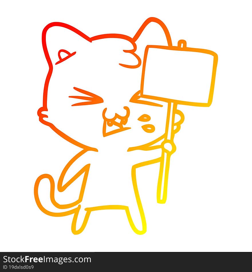 warm gradient line drawing of a cartoon cat hissing