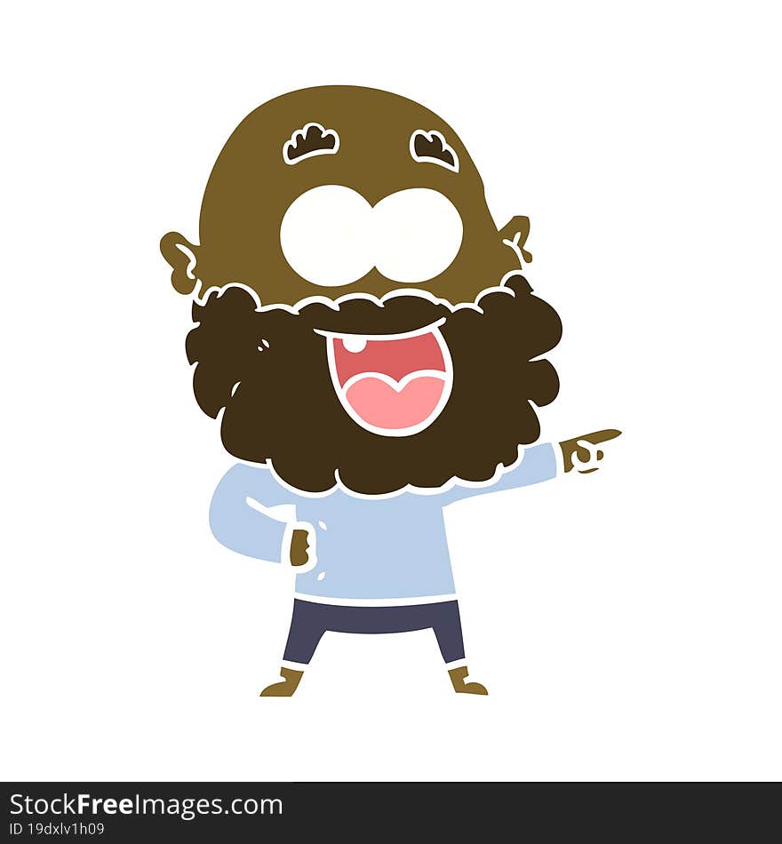 Flat Color Style Cartoon Crazy Happy Man With Beard