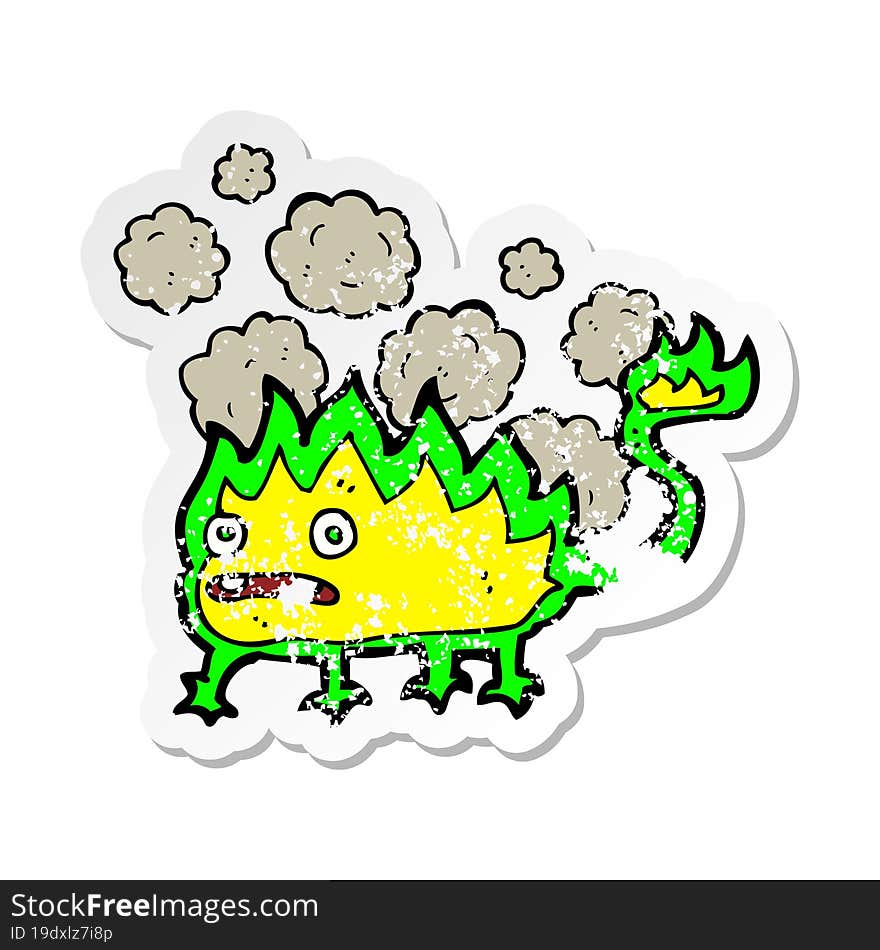 retro distressed sticker of a cartoon little fire demon