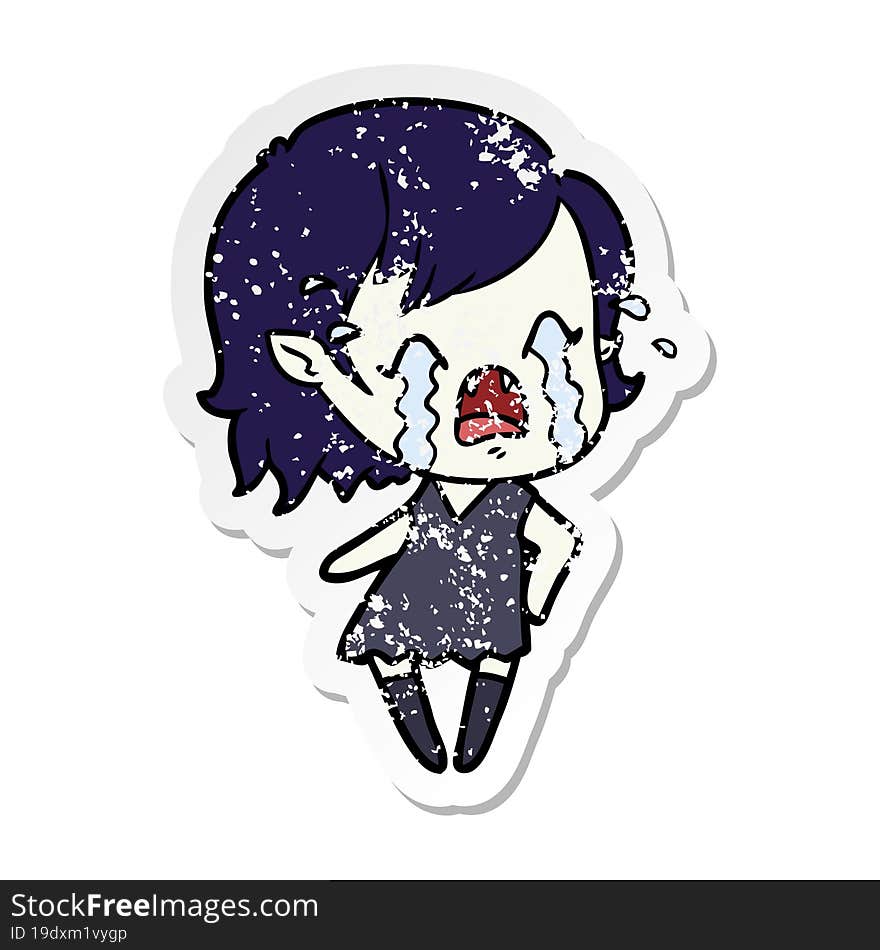 Distressed Sticker Of A Cartoon Crying Vampire Girl