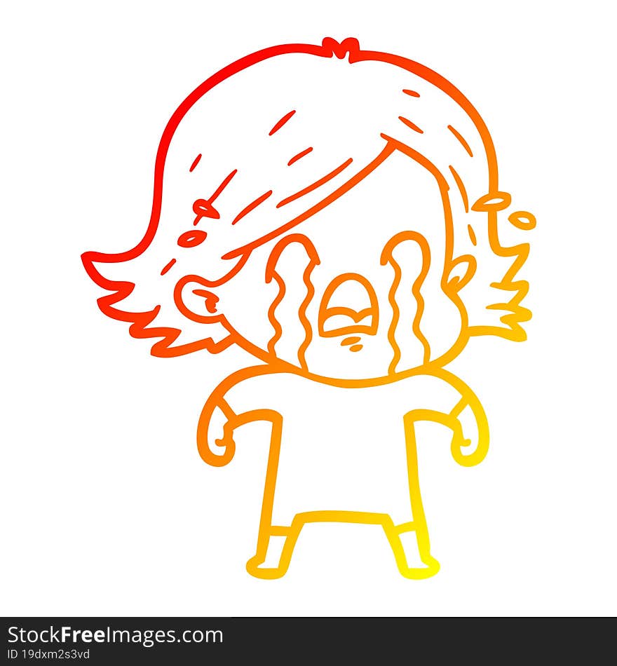 warm gradient line drawing of a cartoon woman crying