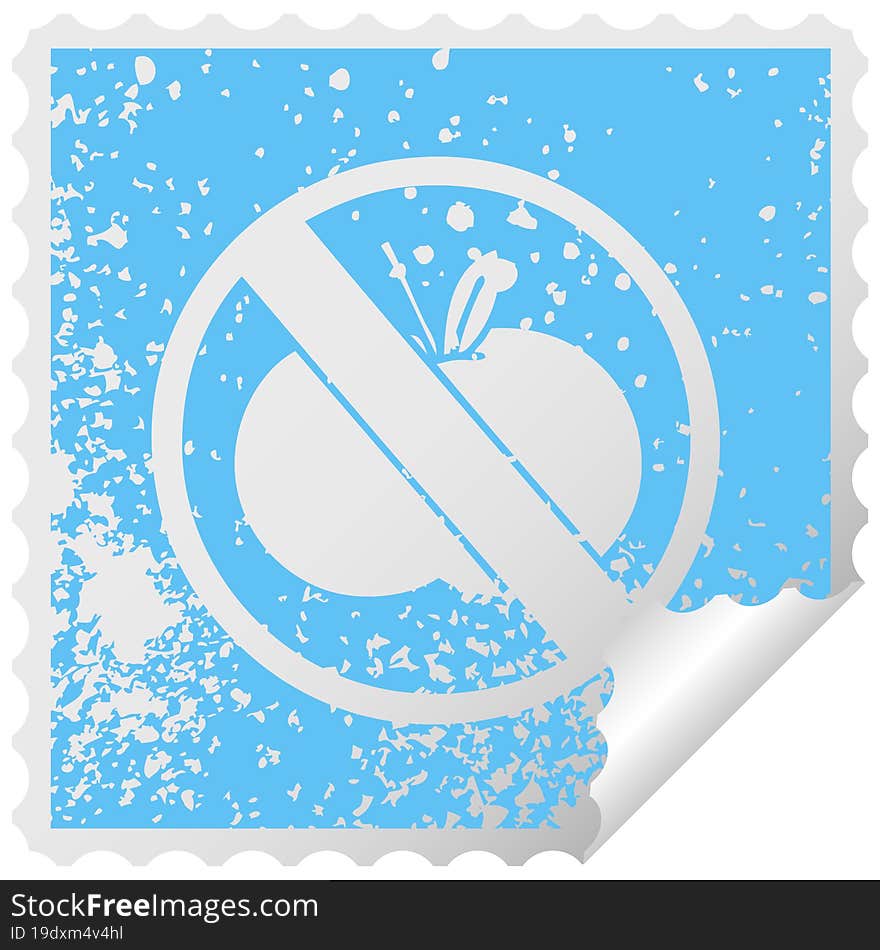 distressed square peeling sticker symbol no fruit allowed sign