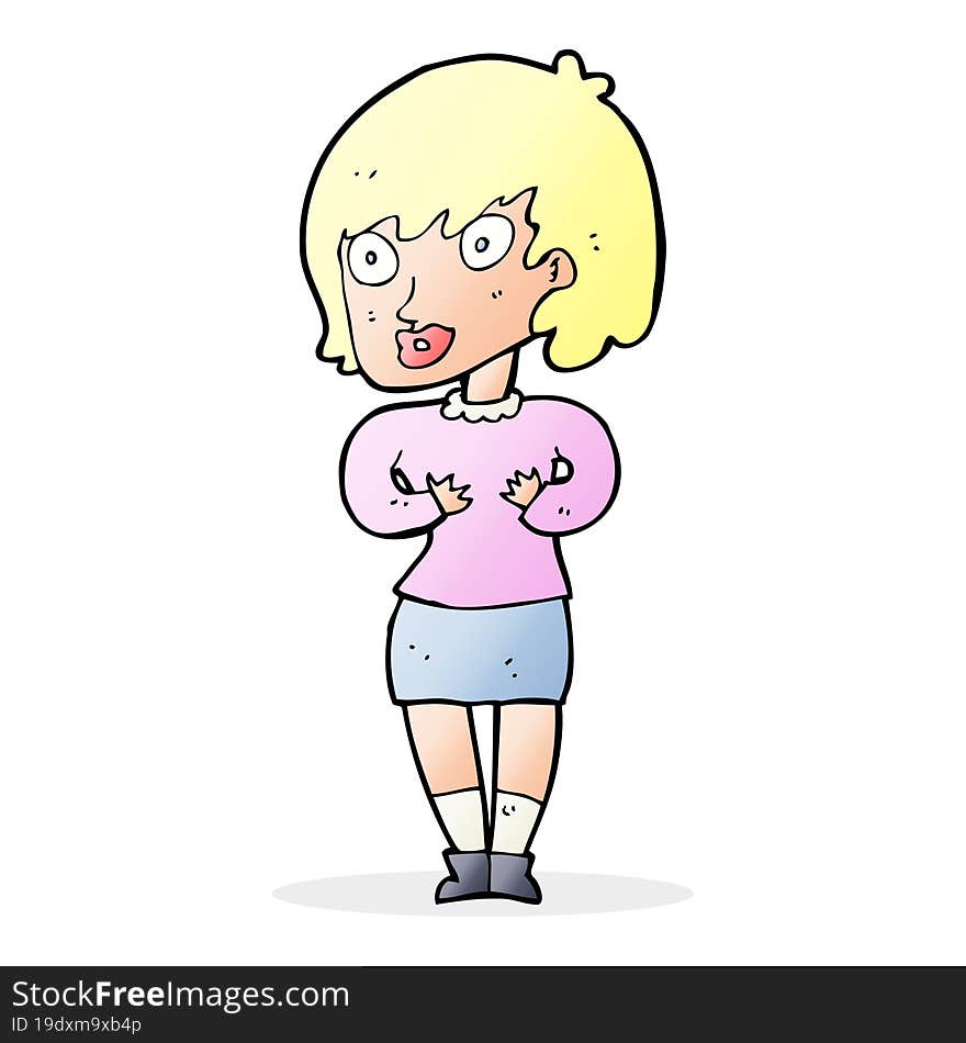 cartoon woman making Who Me gesture