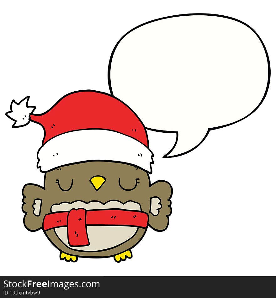 Cute Christmas Owl And Speech Bubble