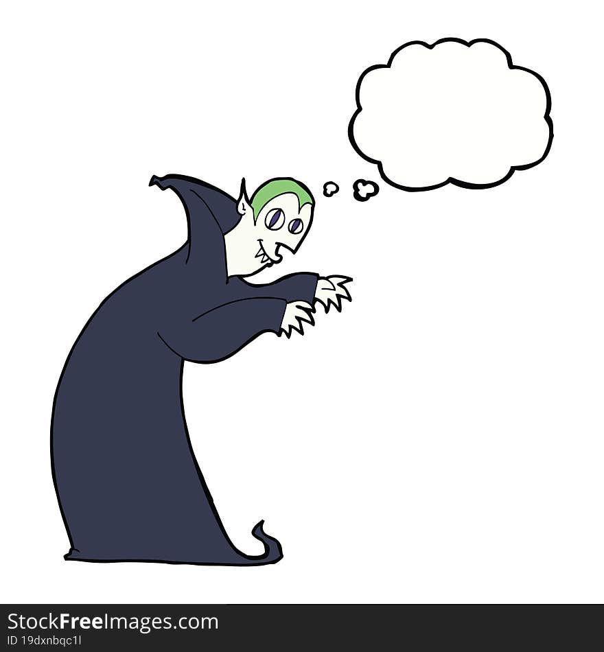 cartoon spooky vampire with thought bubble