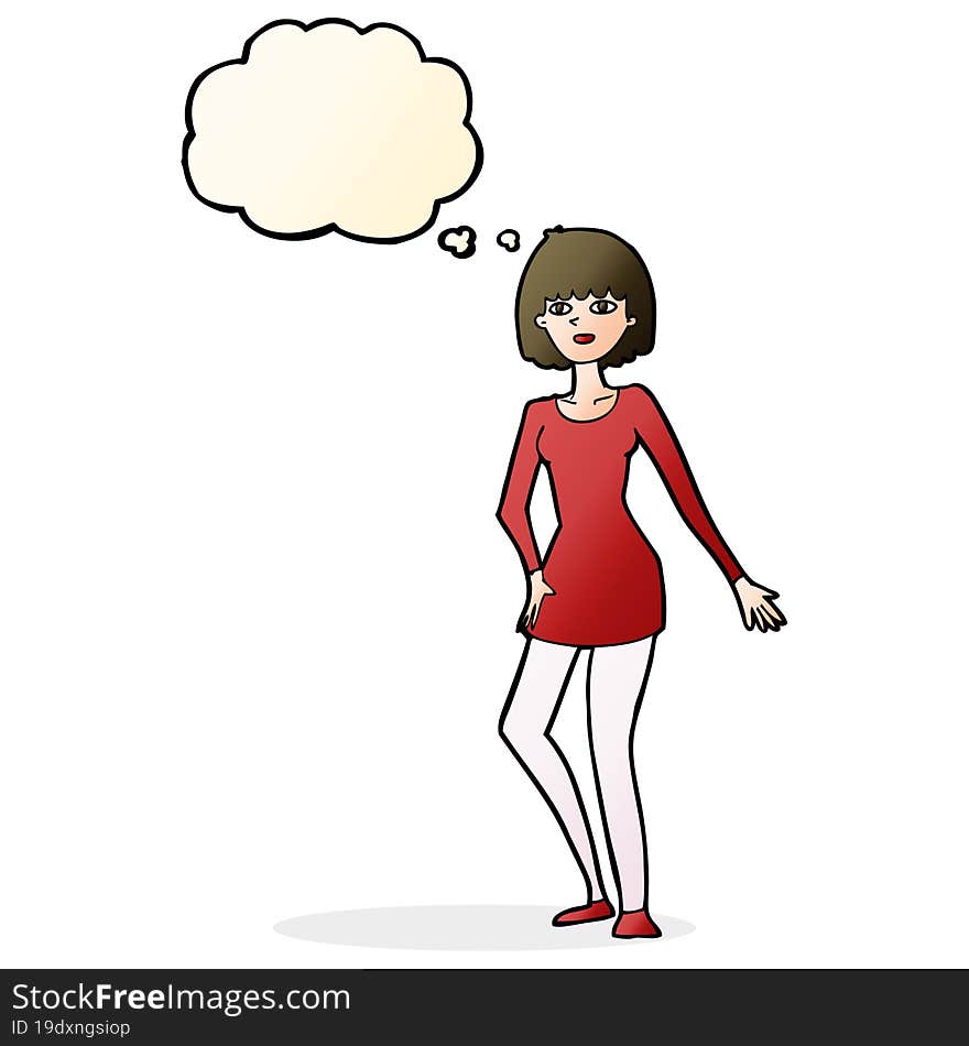 Cartoon Woman In Dress With Thought Bubble