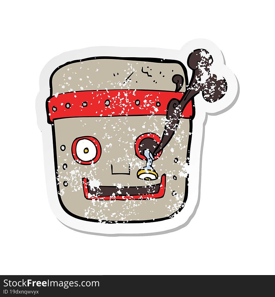 retro distressed sticker of a cartoon robot head