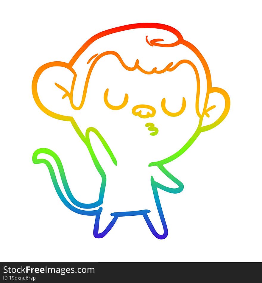 rainbow gradient line drawing of a cartoon monkey