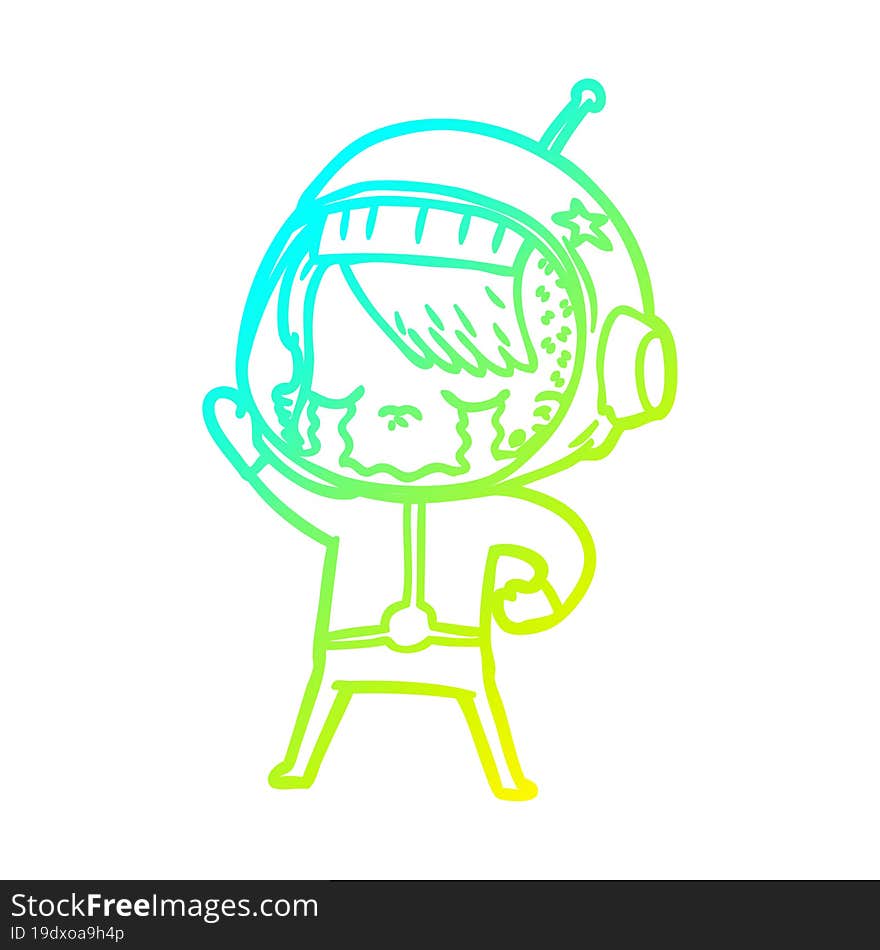 Cold Gradient Line Drawing Cartoon Crying Astronaut Girl