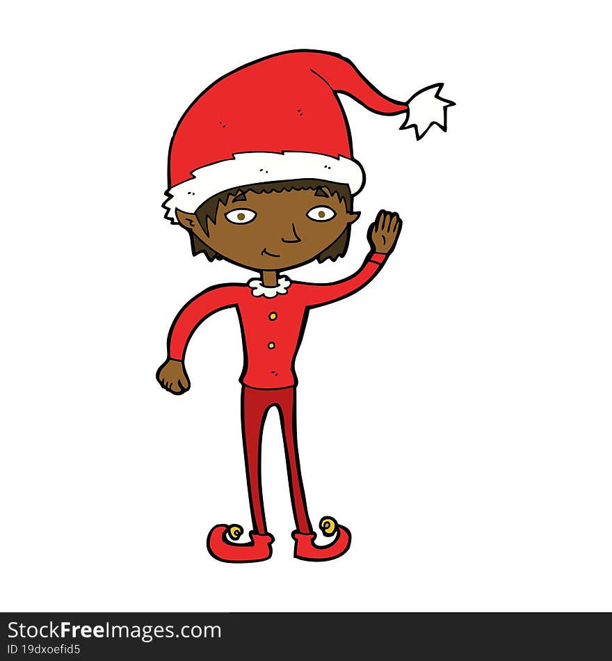 Cartoon Waving Christmas Elf