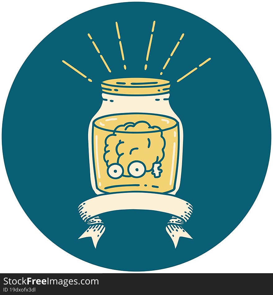 icon of tattoo style brain in jar