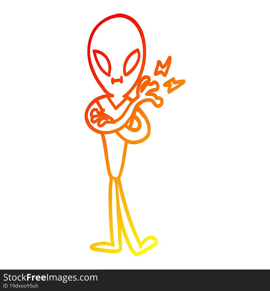 warm gradient line drawing of a cartoon alien