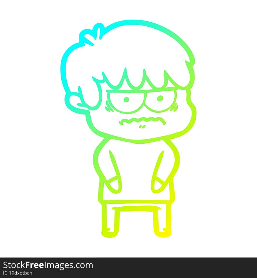 Cold Gradient Line Drawing Annoyed Cartoon Boy