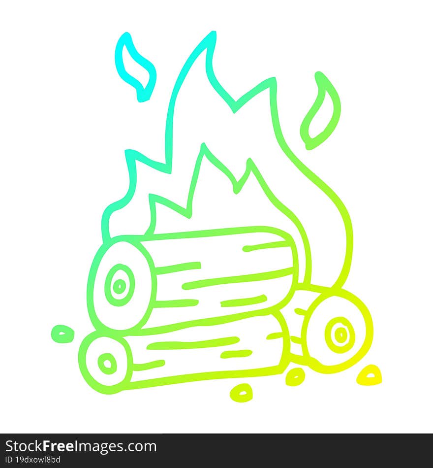 cold gradient line drawing cartoon burning logs