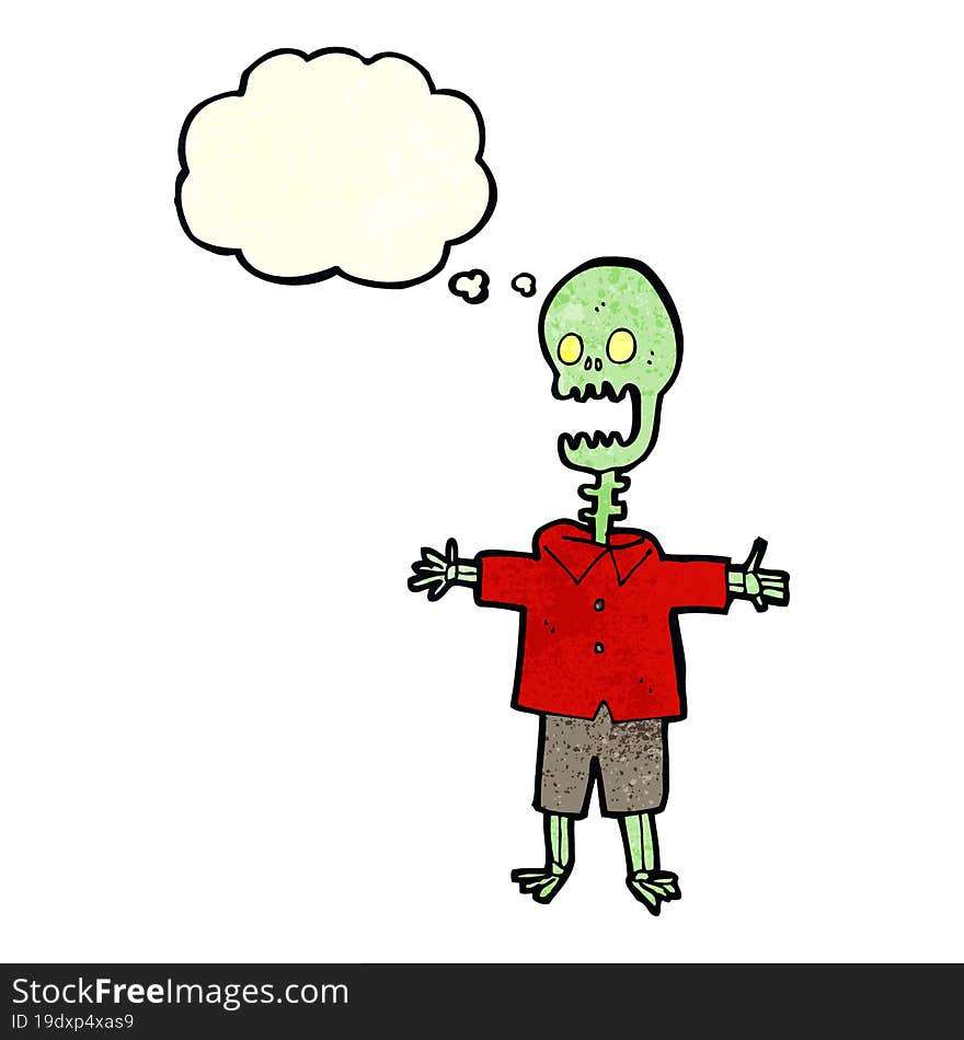 cartoon skeleton with thought bubble