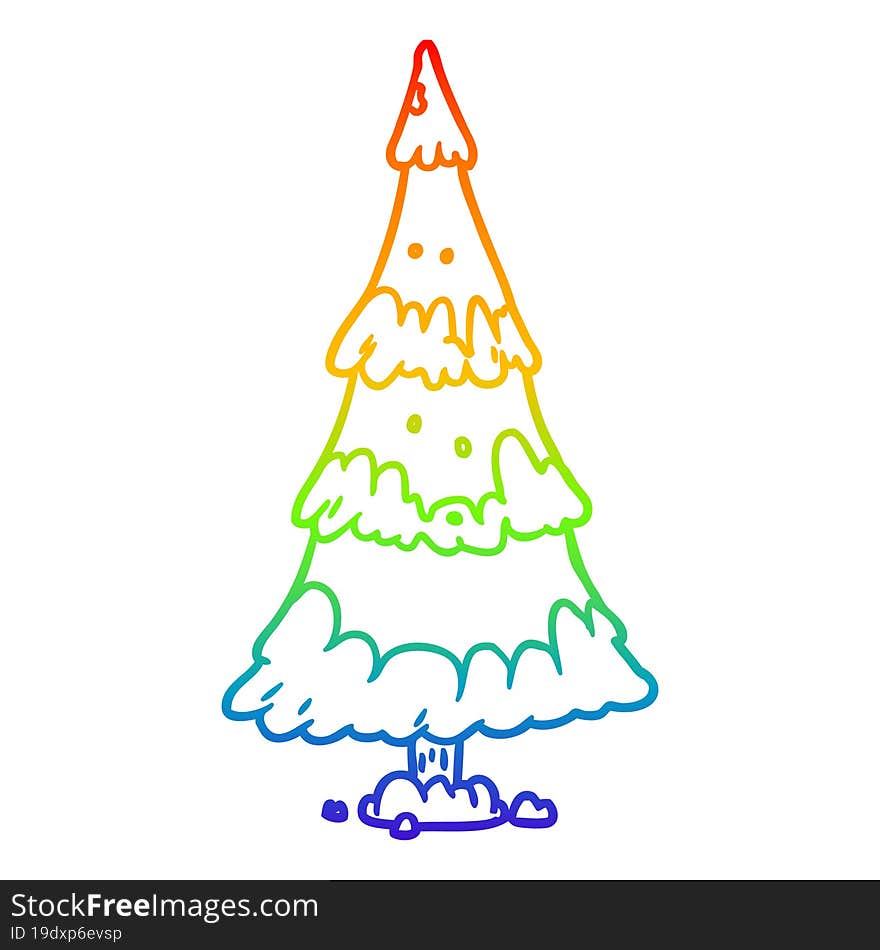 rainbow gradient line drawing snowy christmas tree