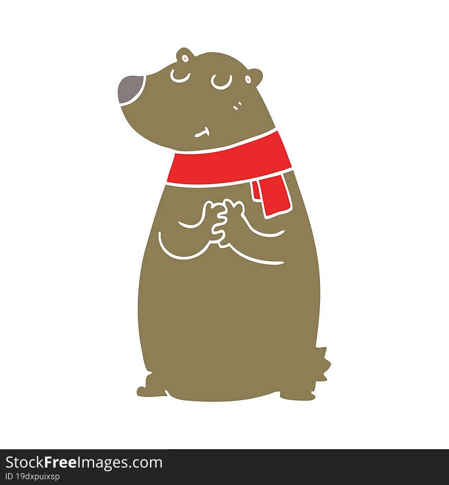 flat color style cartoon bear wearing scarf