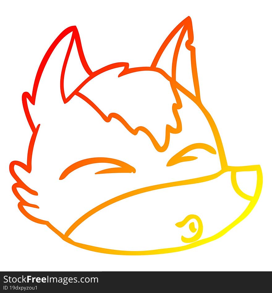 warm gradient line drawing of a cartoon wolf face whistling