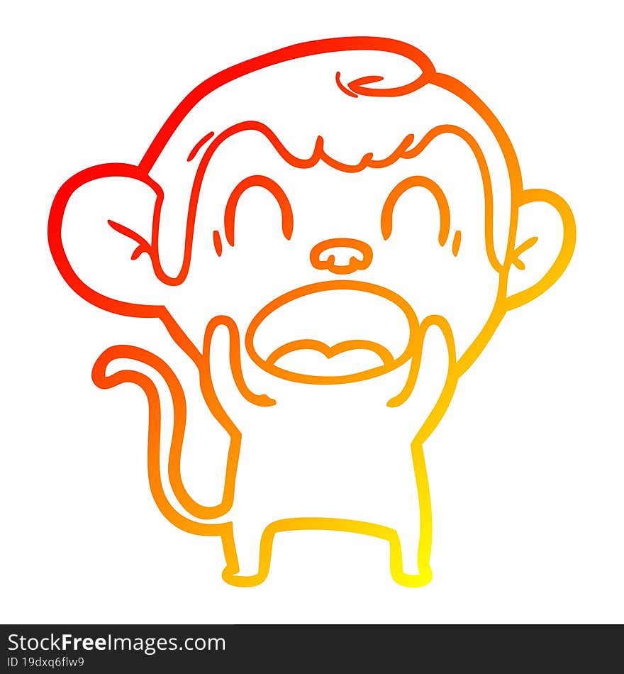 warm gradient line drawing shouting cartoon monkey