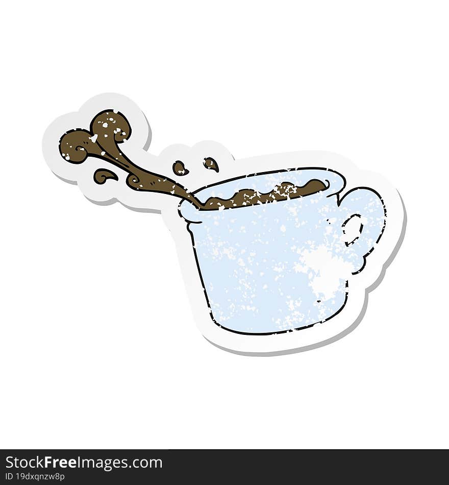 retro distressed sticker of a cartoon coffee cup