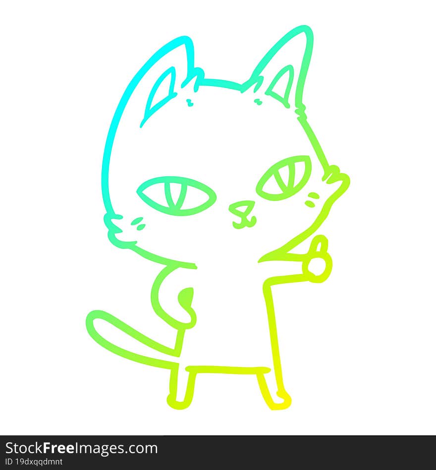 Cold Gradient Line Drawing Cartoon Cat Staring