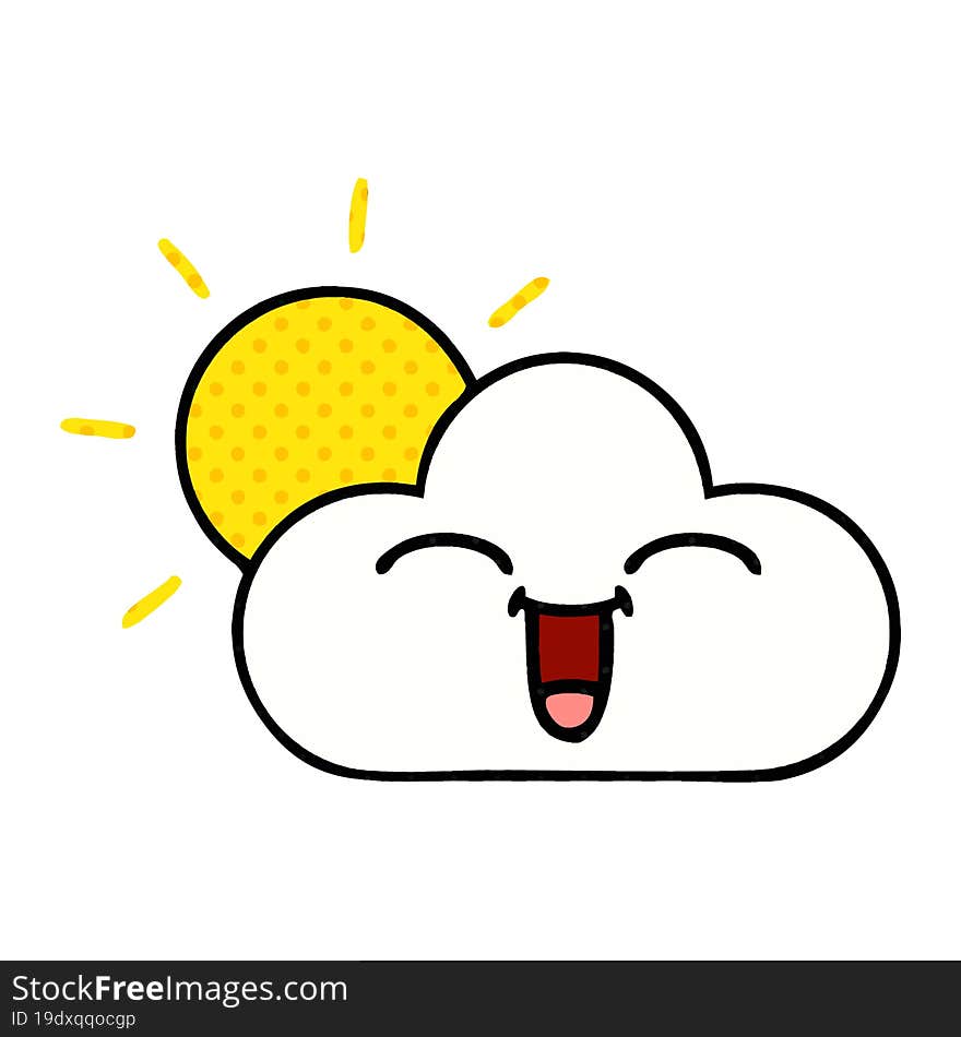 comic book style cartoon of a sunshine and cloud