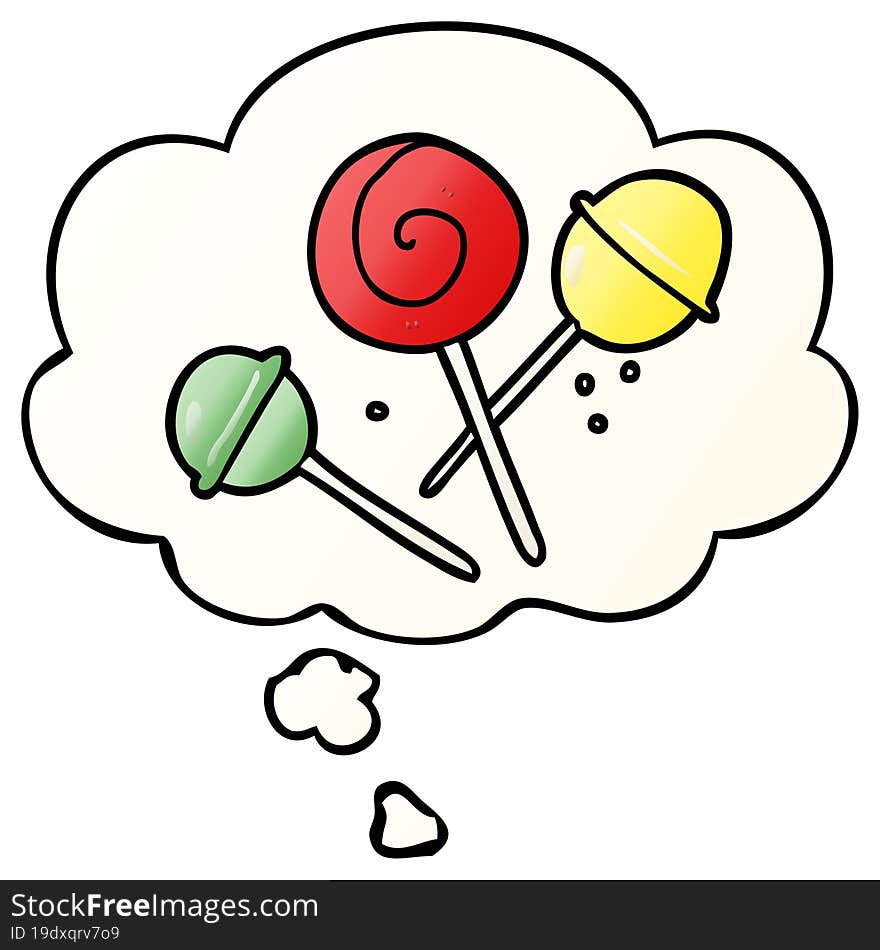 cartoon lollipop and thought bubble in smooth gradient style