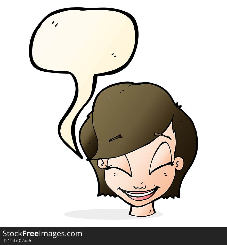 cartoon pretty female face with speech bubble