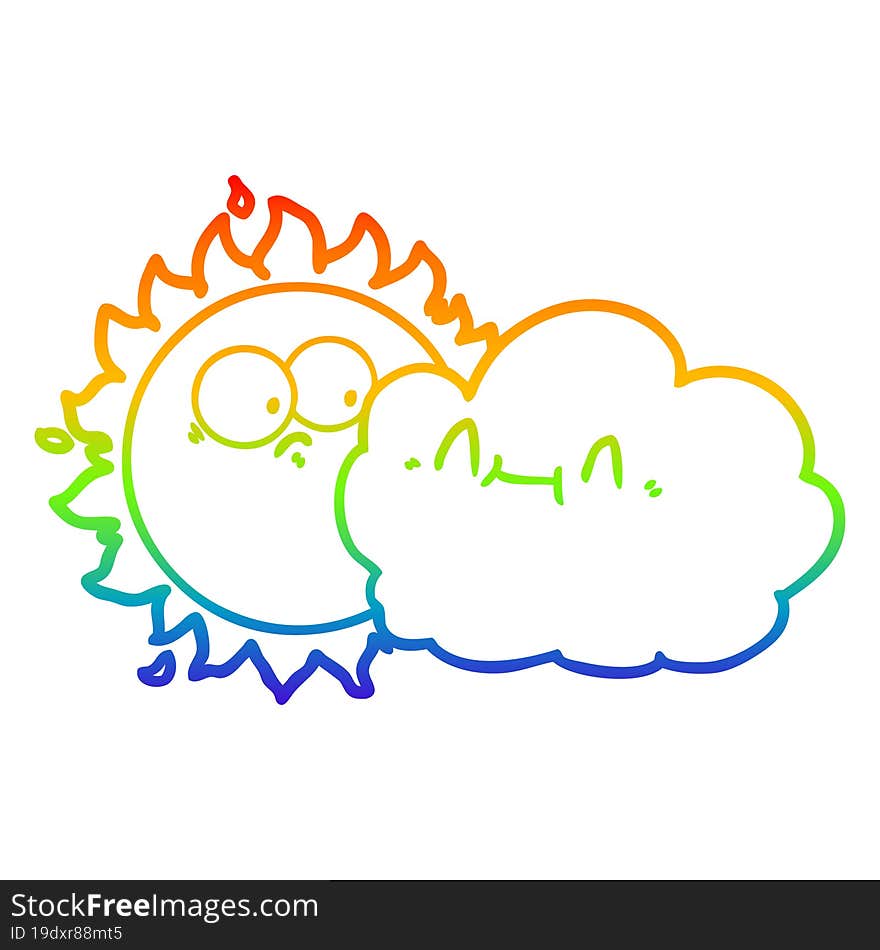 rainbow gradient line drawing cute cartoon cloud and sun