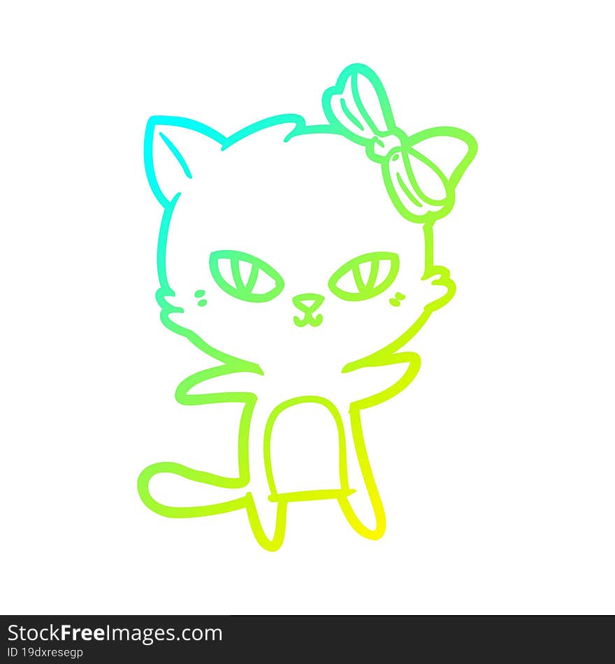 cold gradient line drawing of a cute cartoon cat