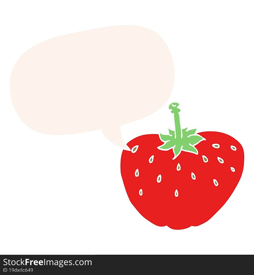 Cartoon Strawberry And Speech Bubble In Retro Style