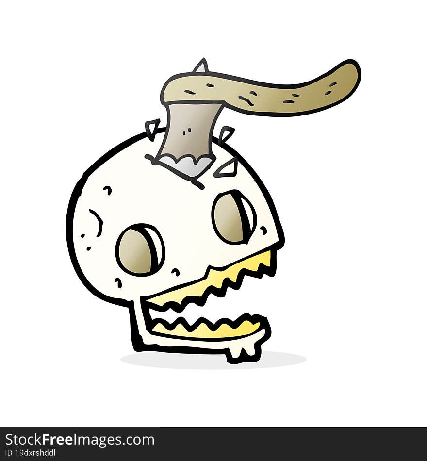 cartoon axe in skull