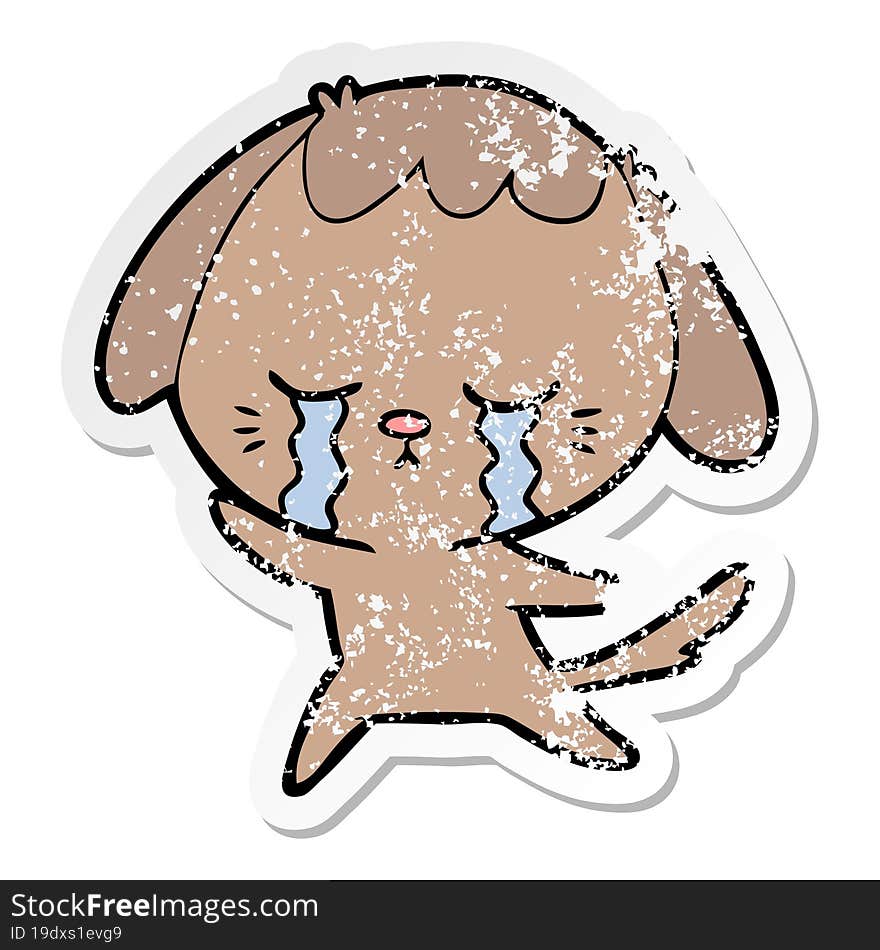 distressed sticker of a cartoon crying dog