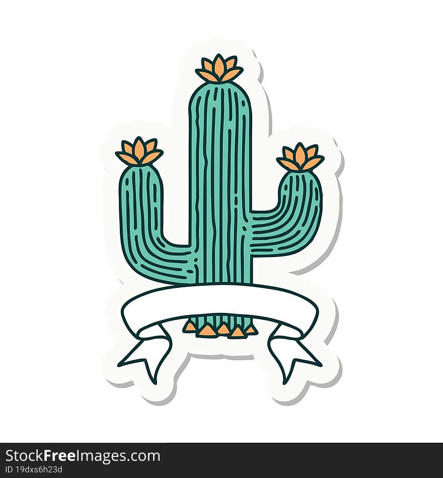 tattoo sticker with banner of a cactus