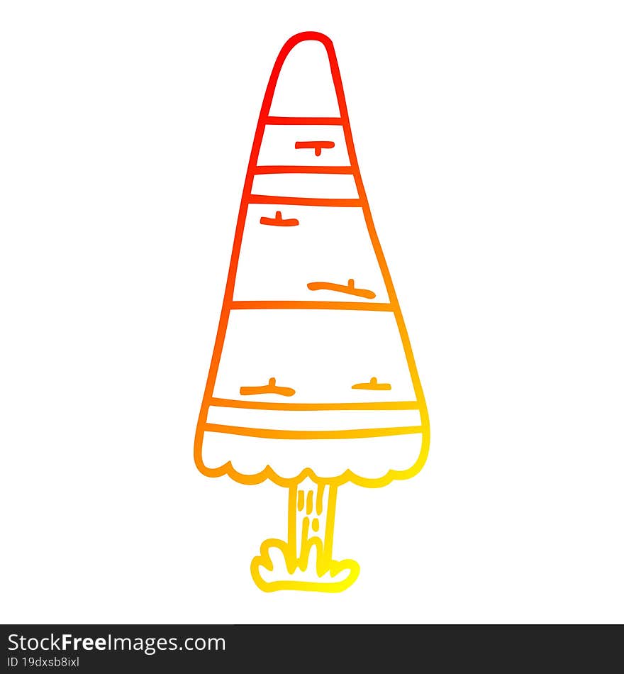 warm gradient line drawing of a cartoon christmas tree