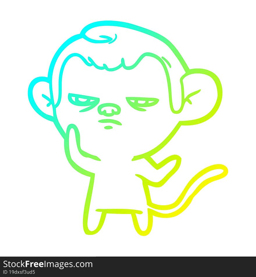 cold gradient line drawing of a cartoon monkey