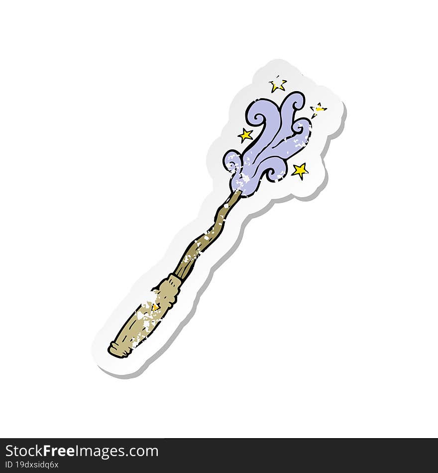 Retro Distressed Sticker Of A Cartoon Magic Wand