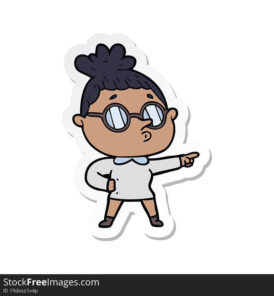 sticker of a cartoon woman wearing glasses