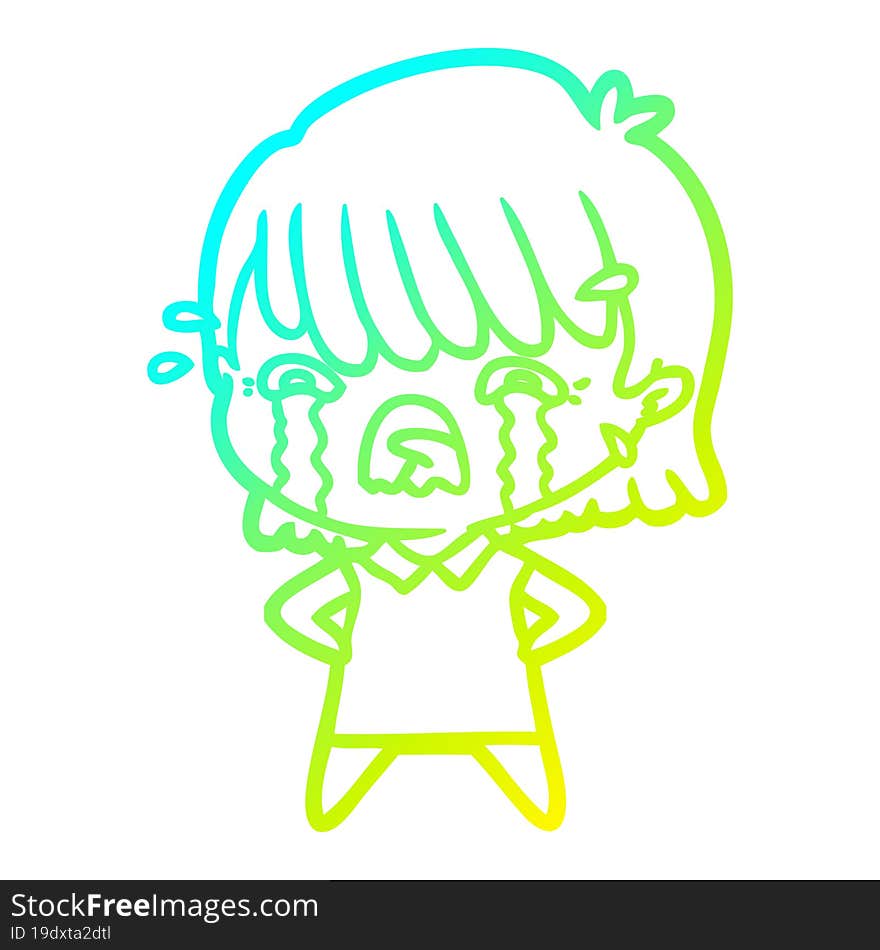 cold gradient line drawing cartoon girl crying