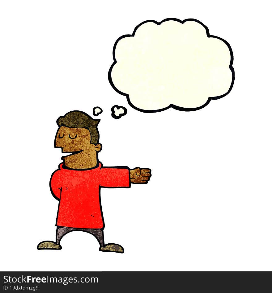 Cartoon Man Gesturing Direction With Thought Bubble