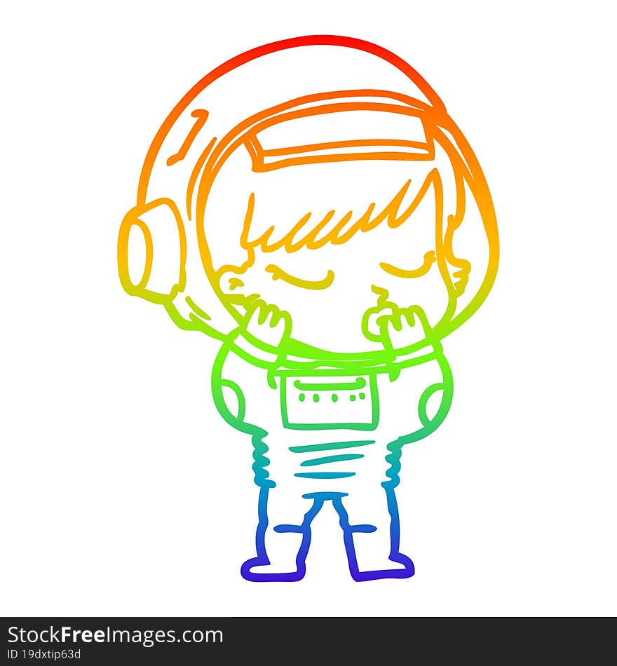 Rainbow Gradient Line Drawing Cartoon Pretty Astronaut Girl