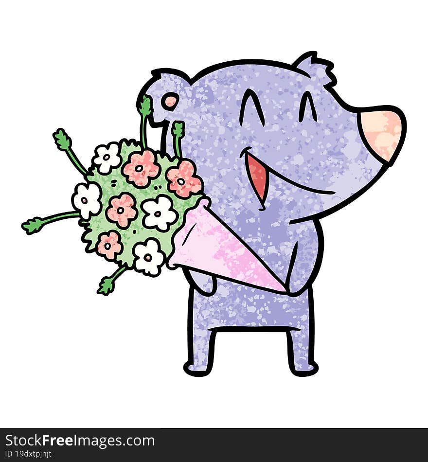 laughing bear cartoon with flowers. laughing bear cartoon with flowers