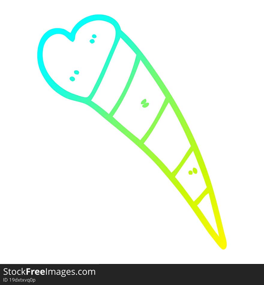 cold gradient line drawing of a cartoon shooting heart decorative element