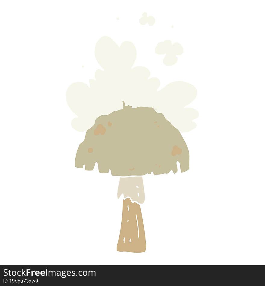 flat color style cartoon mushroom with spore cloud