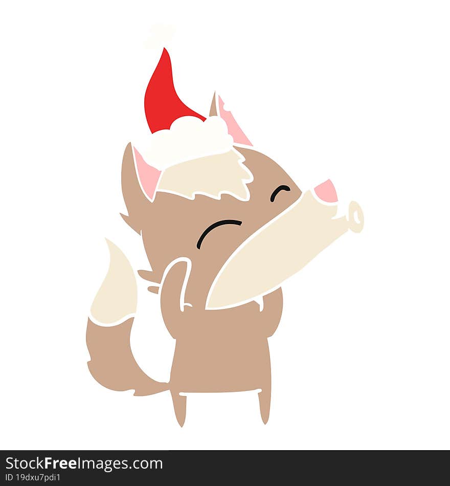 Howling Wolf Flat Color Illustration Of A Wearing Santa Hat